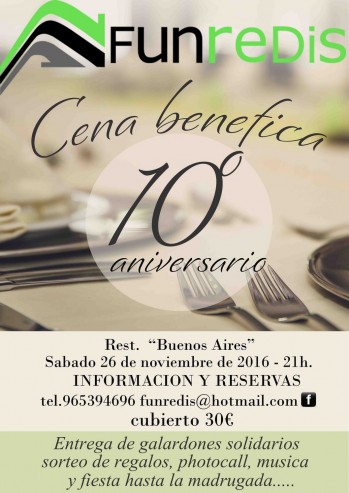 Funredis reconocer&aacute; la labor de sus colaboradores en la cena por su 10&ordm; aniversario 