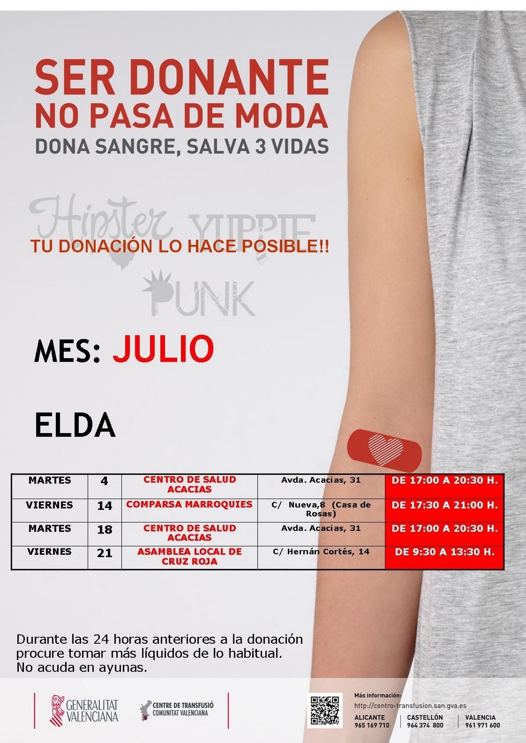 El Centro de Transfusiones anuncia las donaciones en Elda en el mes de julio El Centro de Transfusiones anuncia las donaciones en Elda en el mes de julio