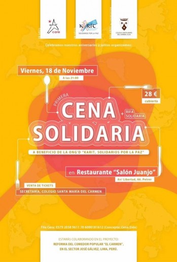 Cena ben&eacute;fica a favor de la ONG Karit con una gran rifa