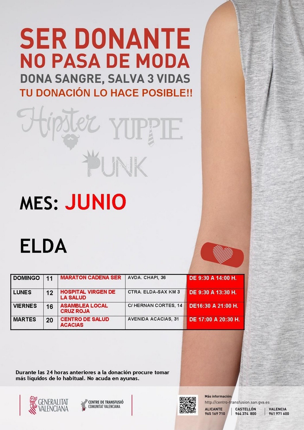 El Centro de Transfusiones anuncia las donaciones en Elda en el mes de junio El Centro de Transfusiones anuncia las donaciones en Elda en el mes de junio