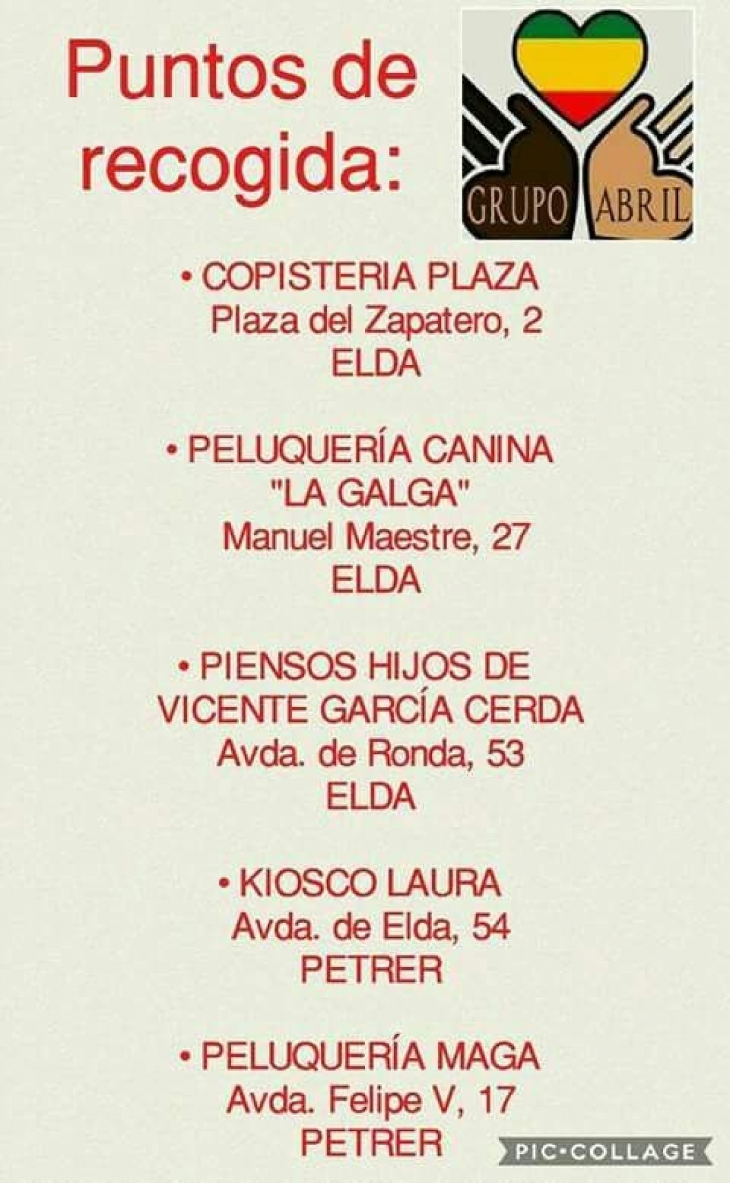 El Grupo Abril necesita productos de alimentación e higiene para las personas más necesitadas de Elda y Petrer El Grupo Abril necesita productos de alimentación e higiene para las personas más necesitadas de Elda y Petrer