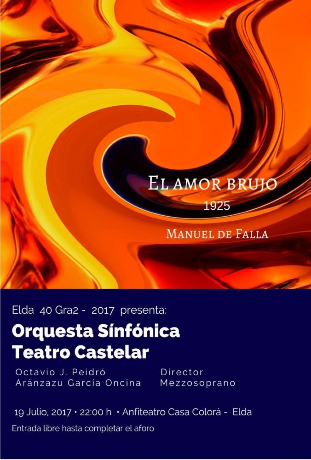 La Orquesta Teatro Castelar lleva el concierto "El amor brujo" de Manuel de Falla esta tarde a la Casa Colorá La Orquesta Teatro Castelar lleva el concierto "El amor brujo" de Manuel de Falla esta tarde a la Casa Colorá
