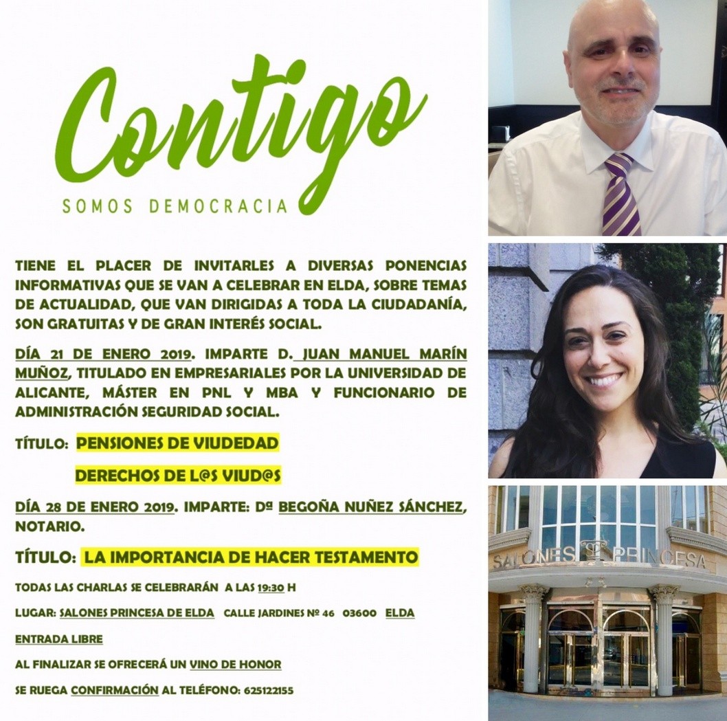 Contigo Somos Democracia organiza dos conferencias sobre las pensiones y el testamento Contigo Somos Democracia organiza dos conferencias sobre las pensiones y el testamento